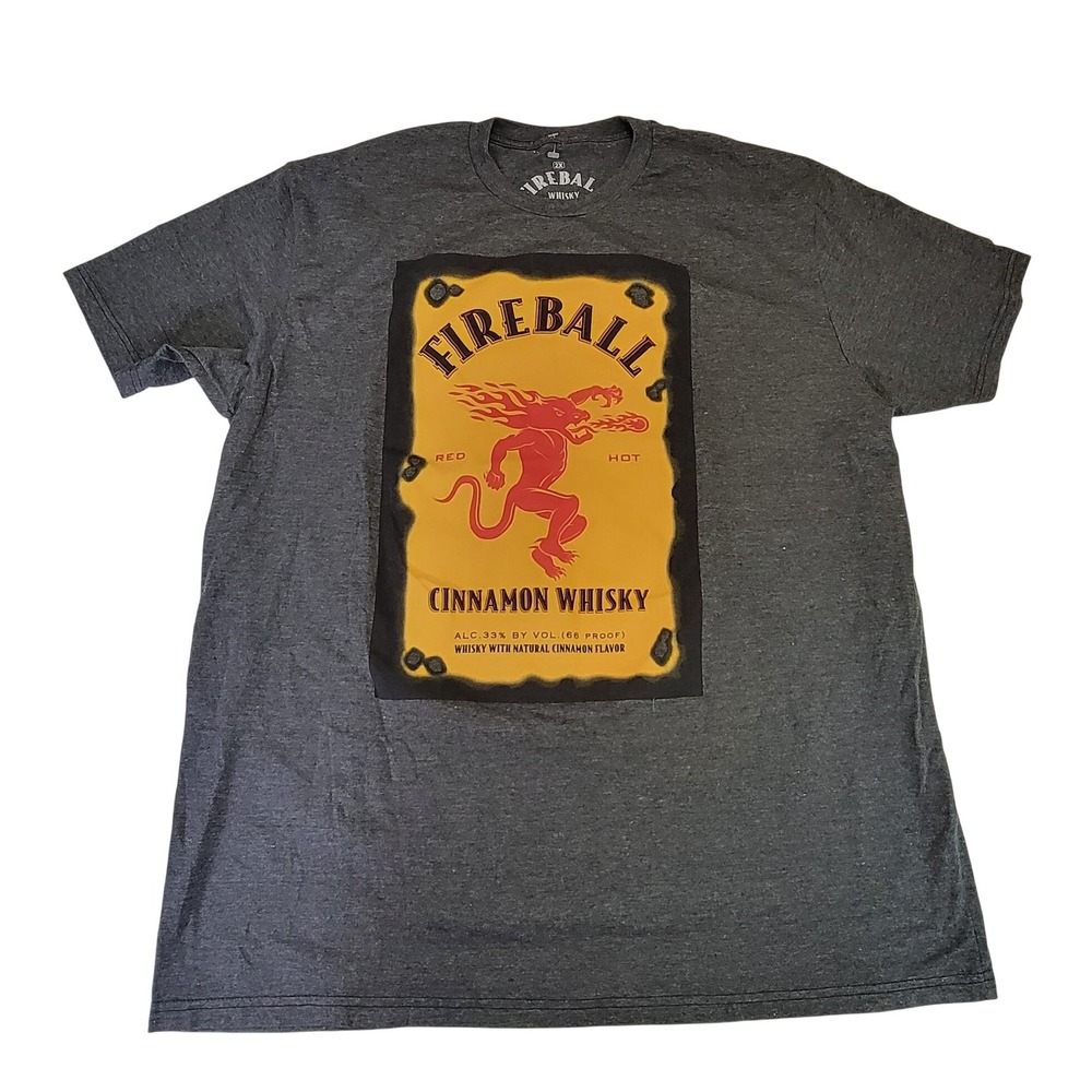 Fireball Cinnamon Whisky Graphic T Shirt Adult 2XL Gray Short Sleeve